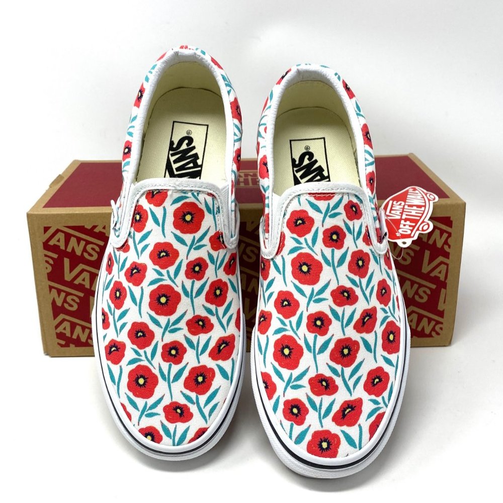 ๐ฟSale๐ฟ Vans Women's Crew Classic Slip-On Flowers Red White Low Top VN0A7VCF891 - Picture 3 of 11